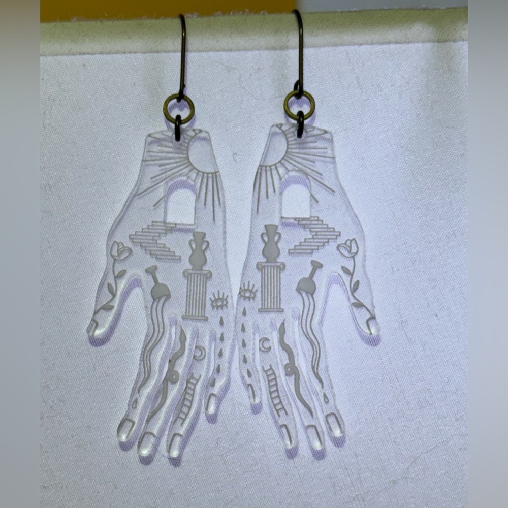 While Odin Sleeps clear hand earrings